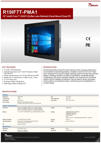 19" Intel&reg; Core&trade; i3/i5/i7 (Coffee Lake Refresh) Panel Mount Panel PC R19IF7T-PMA1