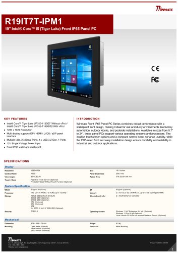 19" Intel&reg; Core&trade; i5 (Tiger Lake) Front IP65 Panel PC R19IT7T-IPM1