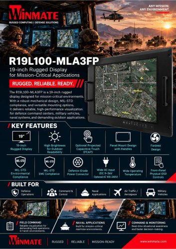 19" PCAP Rack Mount Defence Display R19L100-MLA3FP