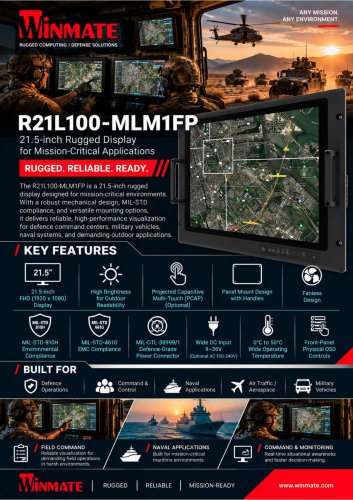 21.3" PCAP Rack Mount Defence Display R21L100-MLM1FP
