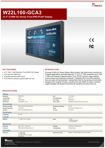 21.5" G-WIN GC-Series Front IP65 PCAP Display W22L100-GCA3