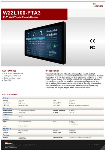 21.5" Multi-Touch Chassis Display W22L100-PTA3