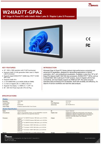 24" Edge AI Panel PC with Intel&reg; Alder Lake S / Raptor Lake S Processor W24IAD7T-GPA2