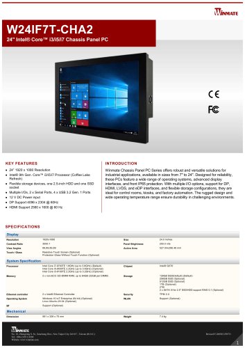 24" Intel&reg; Core&trade; i3/i5/i7 Chassis Panel PC W24IF7T-CHA2