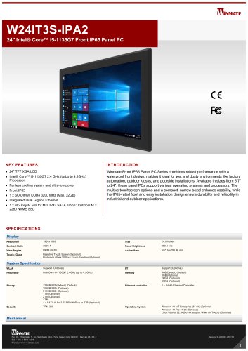 24" Intel&reg; Core&trade; i5-1135G7 Front IP65 Panel PC W24IT3S-IPA2