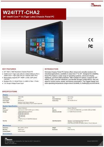 24&rdquo; Intel&reg; Core&trade; i5 (Tiger Lake) Chassis Panel PC W24IT7T-CHA2