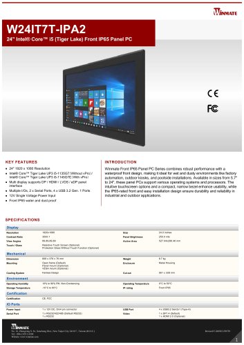24" Intel&reg; Core&trade; i5 (Tiger Lake) Front IP65 Panel PC W24IT7T-IPA2