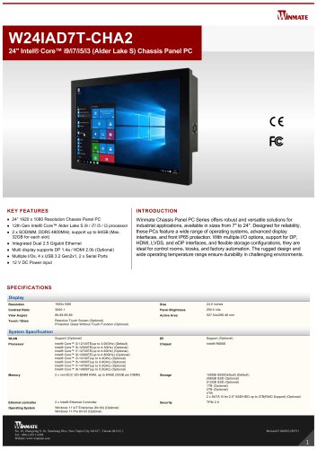 24" Intel&reg; Core&trade; i9/i7/i5/i3 (Alder Lake S) Chassis Panel PC W24IAD7T-CHA2