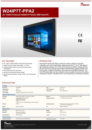 24" Intel&reg; Pentium&reg; N4200 PP Series HMI Panel PC W24IP7T-PPA2