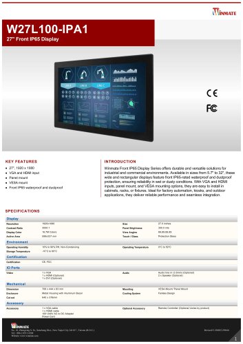 27" Front IP65 Display W27L100-IPA1