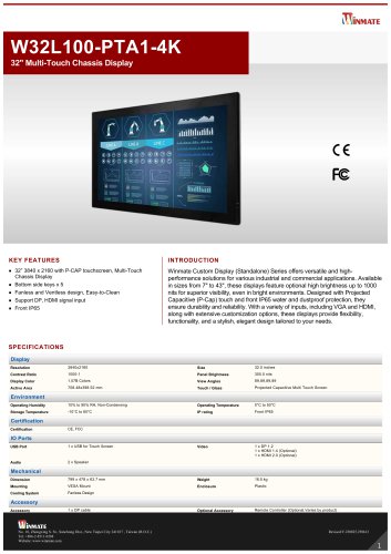 32" Multi-Touch Chassis Display W32L100-PTA1-4K