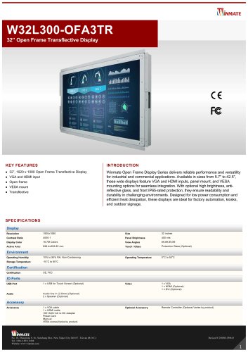 32&rdquo; Open Frame Transflective Display W32L300-OFA3TR