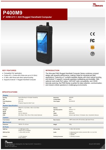 4" ARM A73 + A53 Rugged Handheld Computer P400M9