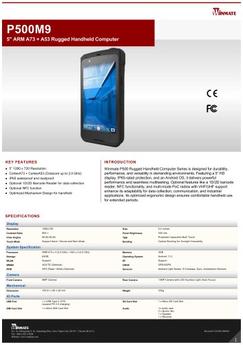 5" ARM A73 + A53 Rugged Handheld Computer P500M9