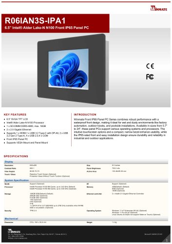 6.5&rdquo; Intel&reg; Twin Lake N150 Front IP65 Panel PC R06IAN3S-IPA1
