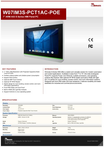 7" ARM A53 S Series HMI Panel PC W07IM3S-PCT1AC-POE