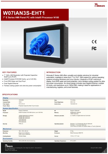 7" E Series HMI Panel PC with Intel&reg; Processor N150 W07IAN3S-EHT1