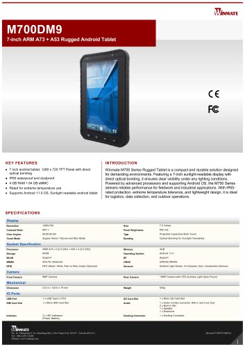 7-inch ARM A73 + A53 Rugged Android Tablet M700DM9