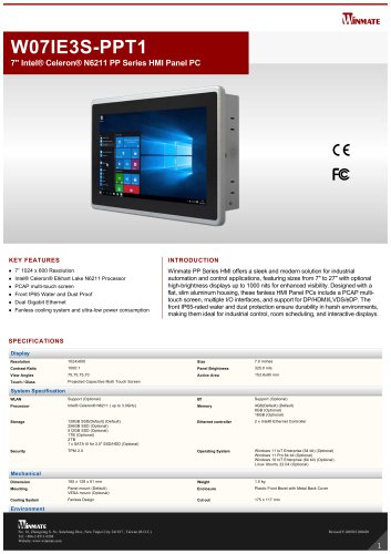 7" Intel&reg; Celeron&reg; N6211 PP Series HMI Panel PC W07IE3S-PPT1