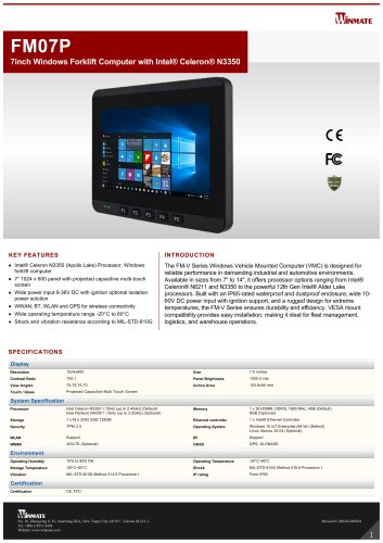 7inch Windows Forklift Computer with Intel&reg; Celeron&reg; N3350 FM07P