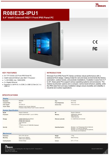 8.4" Intel&reg; Celeron&reg; N6211 Front IP65 Panel PC R08IE3S-IPU1