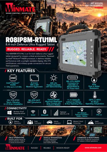 8.4" Intel&reg; Pentium&reg; N4200 Defence Ultra Rugged Tablet R08IP8M-RTU1ML