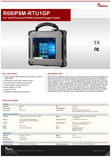8.4" Intel&reg; Pentium&reg; N4200 Industrial Rugged Tablet R08IP8M-RTU1GP