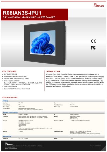 8.4&rdquo; Intel&reg; Twin Lake N150 Front IP65 Panel PC R08IAN3S-IPU1