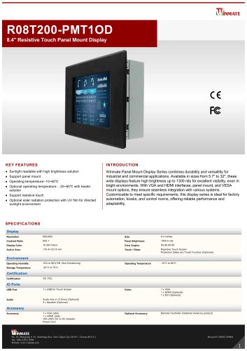 8.4" Resistive Touch Panel Mount Display R08T200-PMT1OD