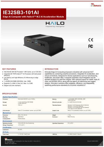 Edge AI Computer with Hailo-8&trade; M.2 AI Acceleration Module IE32SB3-101AI