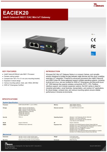 Intel&reg; Celeron&reg; N6211 EAC Mini IoT Gateway EACIEK20