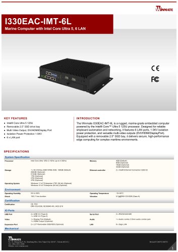 Marine Computer with Intel Core Ultra 5, 6 LAN I330EAC-IMT-6L