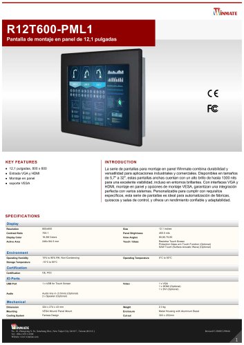 Pantalla de montaje en panel de 12,1 pulgadas