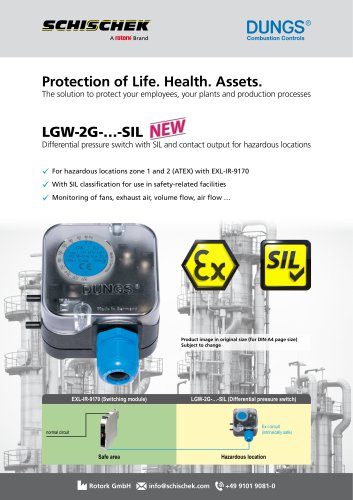 LGW-2G-…-SIL Differential pressure switch with SIL and contact output for hazardous locations (ATEX)