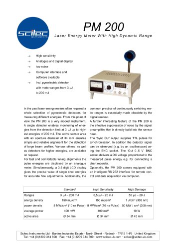 PM 200 - Laser energy meter with high dynamic range