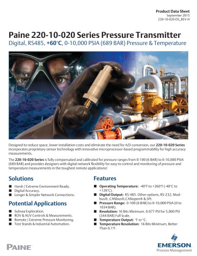 220-10-020 Series Digital Pressure and Temperature Transmitter