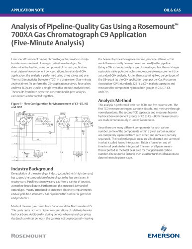 Analysis of Pipeline-Quality Gas Using a Rosemount™ 700XA Gas Chromatograph C9 Application (Five-Minute Analysis)