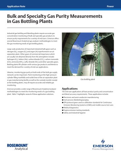 Bulk and Specialty Gas Purity Measurements in Gas Bottling Plants