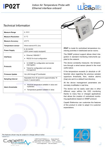 IP02T - Indoor Air Temperature Probe with Ethernet interface onboard