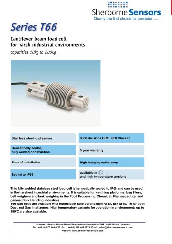 Sherborne Sensors T66 Series Cantilever Beam Load Cells