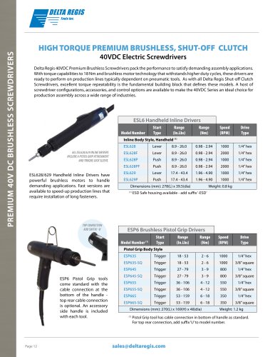 Premium Brushless Electric Screwdrivers - 40VDC - Torque Range 0.98 - 18 NM