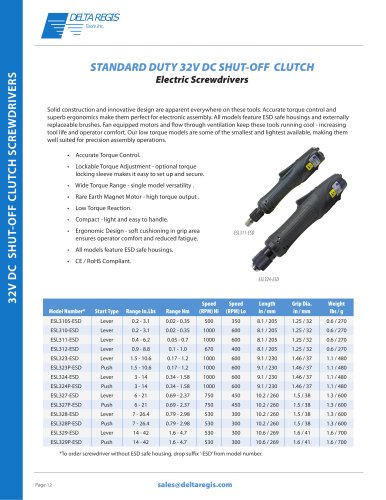 Standard Duty - 32 VDC Electric Screwdrivers - Torque Range 0.02 NM - 4.70 NM