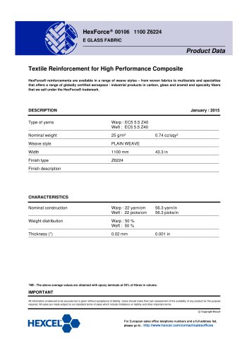 HexForce® 00106 1100 Z6224 E GLASS FABRIC