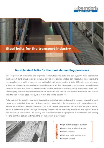 Steel belts for the transport industry