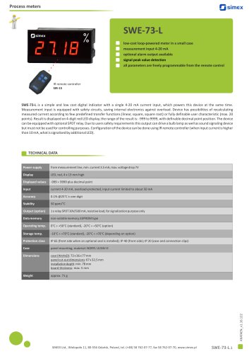 Loop-powered meter SWE-73-L datasheet