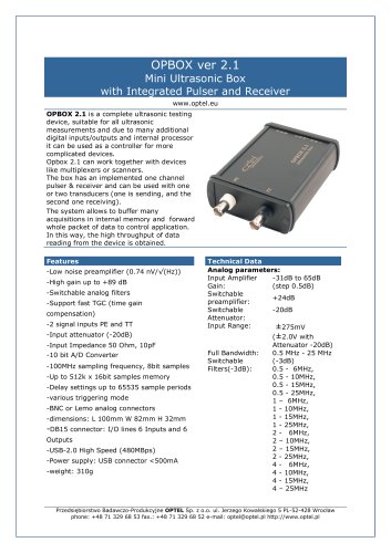 OPBOX ver 2.1 Mini Ultrasonic Box with Integrated Pulser and Receiver