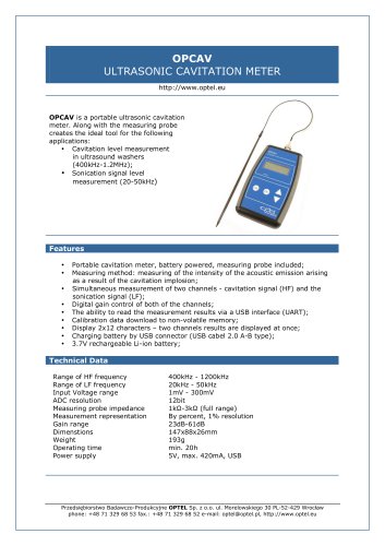 OPCAV ULTRASONIC CAVITATION METER