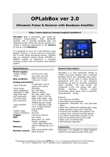 OPLabBox ver 2.0 Ultrasonic Pulser & Receiver with Bandpass Amplifier