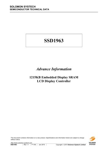 SOLOMON SYSTECH SSD1963 LCD Display Controller