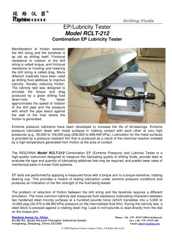 RIGCHINA-EP Lubricity Tester | Model RCLT-212 | measure the lubricating quality of drilling fluids